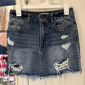 Forever 21 Blue Distressed Denim Skirt
